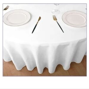 Round Tablecloth. White. 108 inch, 100%  Polyester. 4 in Total